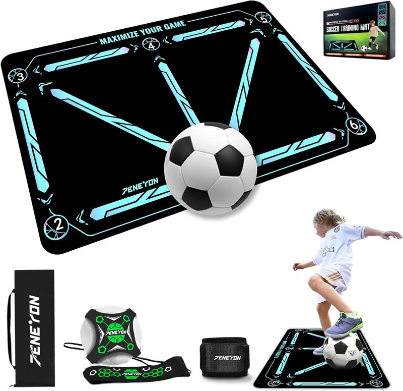 peneyon Soccer Training Mat with Adjustable Soccer Trainer - Non-Slip Soccer Training Equipment for Kids Youth to Boost Speed, Strength & Coordination | Soccer Trainer for Indoor/Outdoor Drills - Image 1